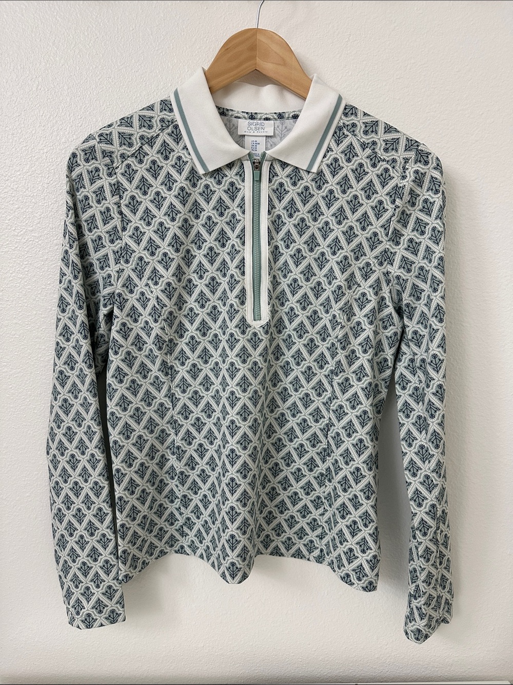 Sigrid Olsen Women’s Medium Long-Sleeve Zip Polo Geometric with Zip, Collar NWOT